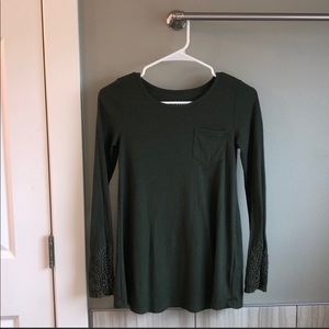 olive green long sleeve with embroidered sleeves